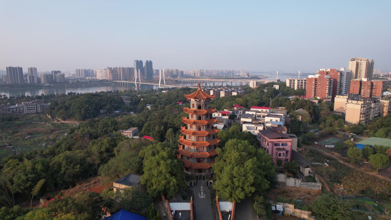湖南湘潭城市万峰塔航拍
