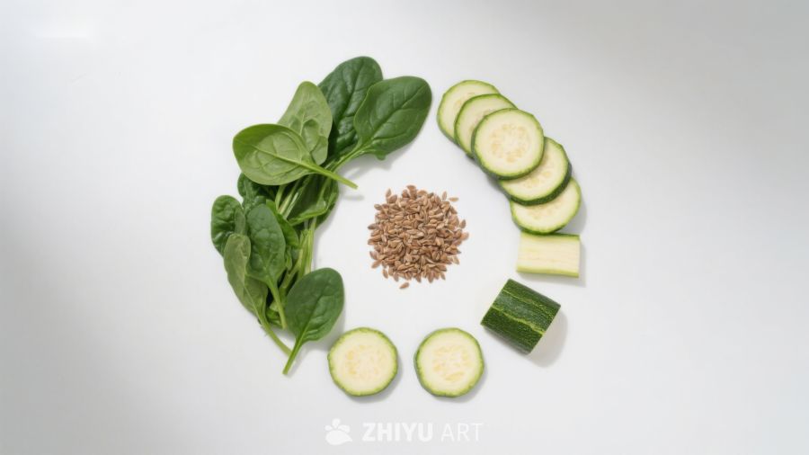 新鲜蔬菜与亚麻籽摆盘