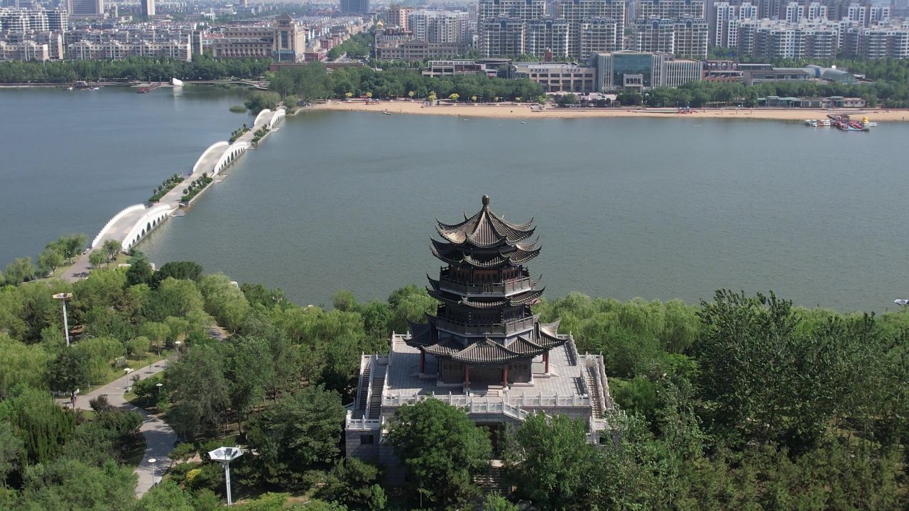 山东东营清风湖公园航拍