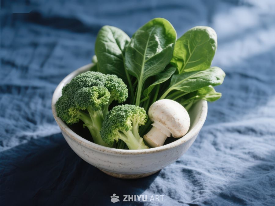 新鲜蔬菜组合：西兰花、蘑菇与绿叶 716