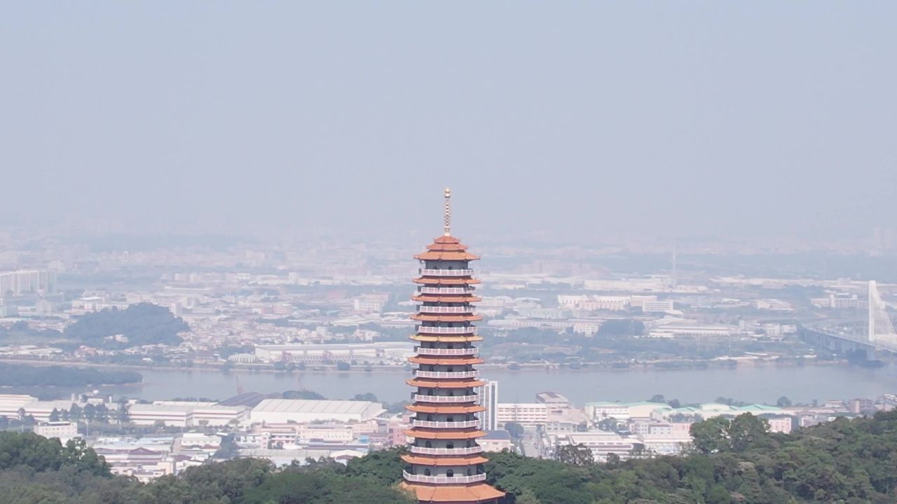 广东江门白水带公园白光塔航拍