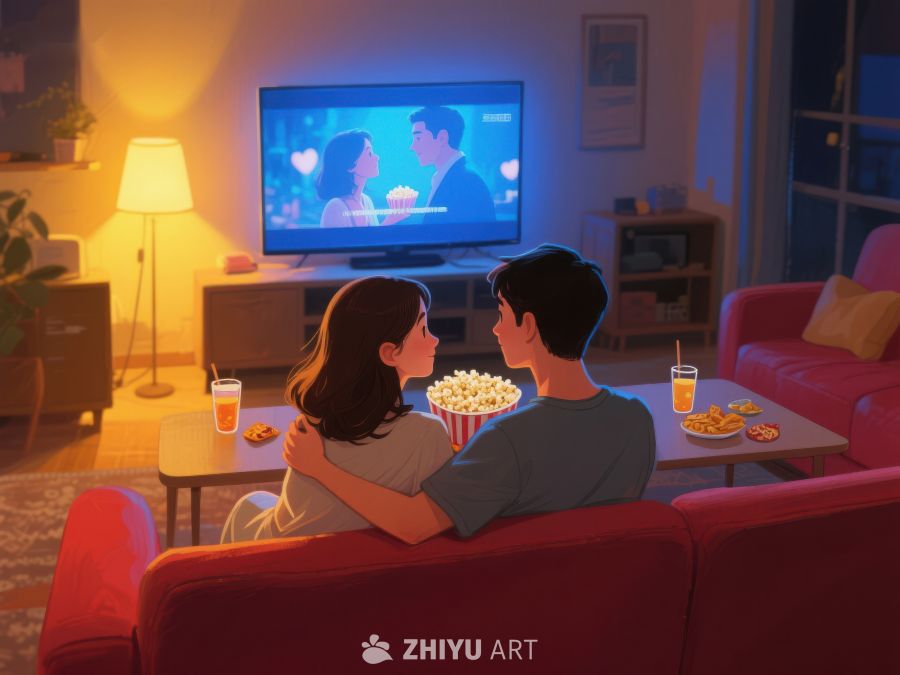 情侣在家观看电视 579