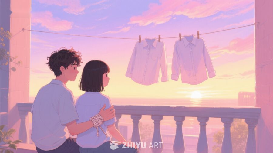 夕阳下晾衣的温馨时刻 507