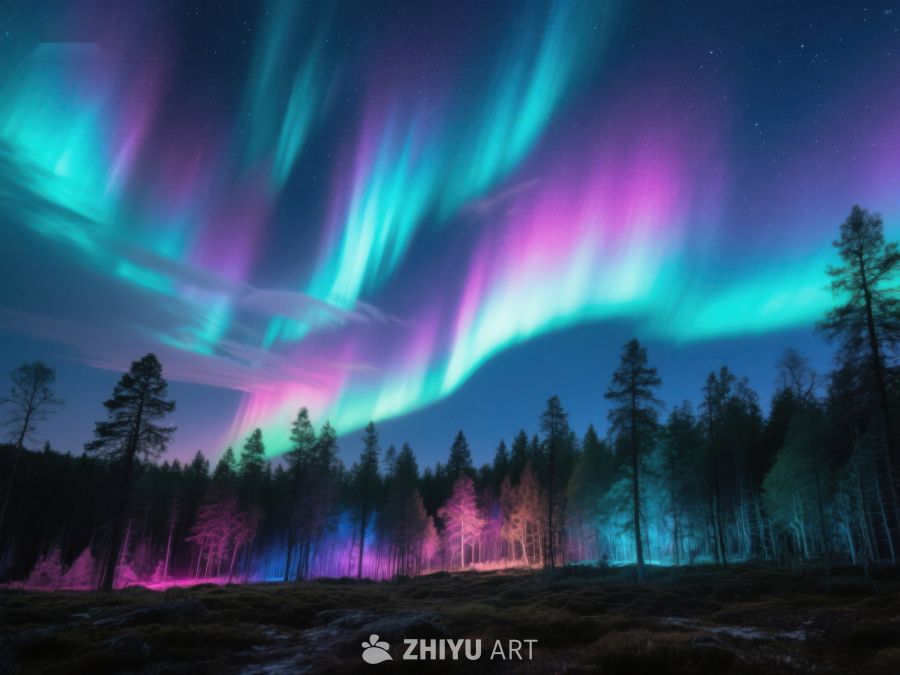 极光下的森林夜景 43