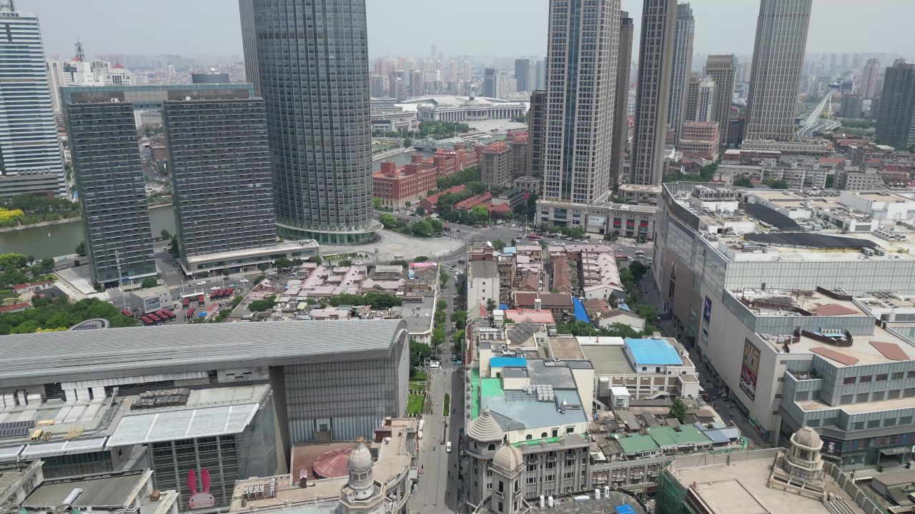 航拍天津金街商业街
