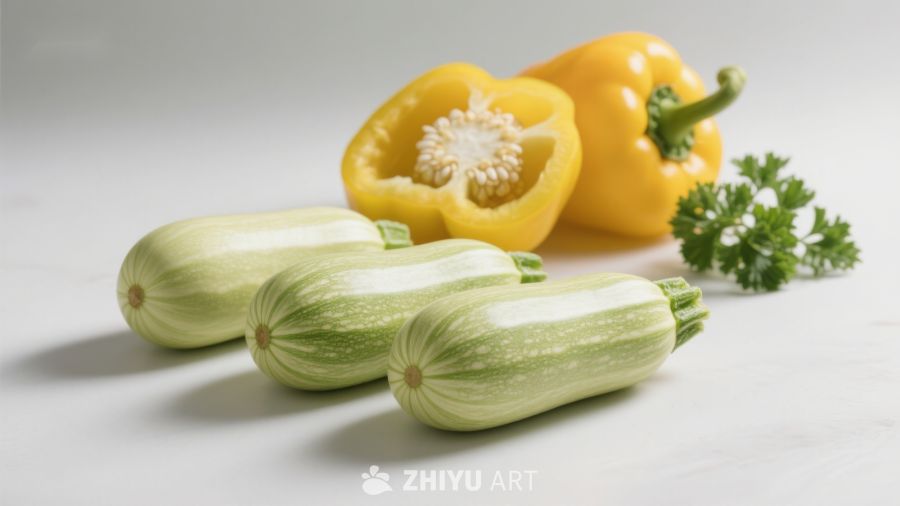 西葫芦与黄椒静物展示
