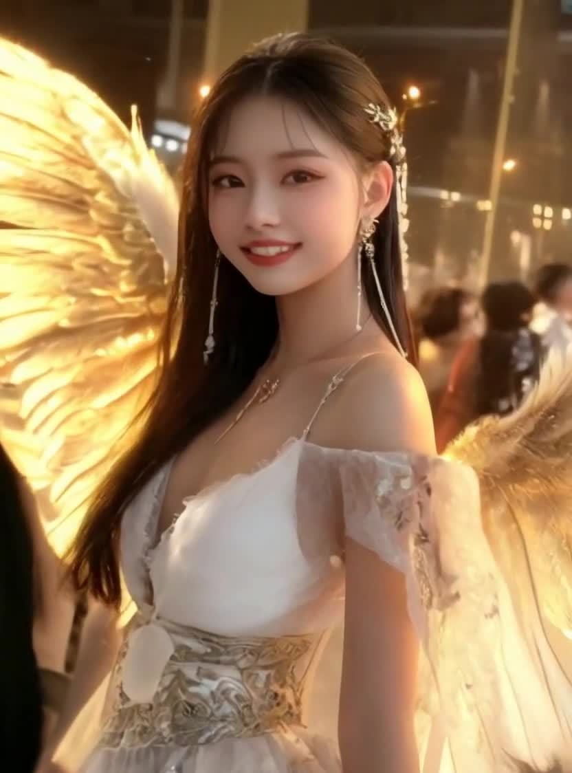 金翅白裙少女微笑眨眼