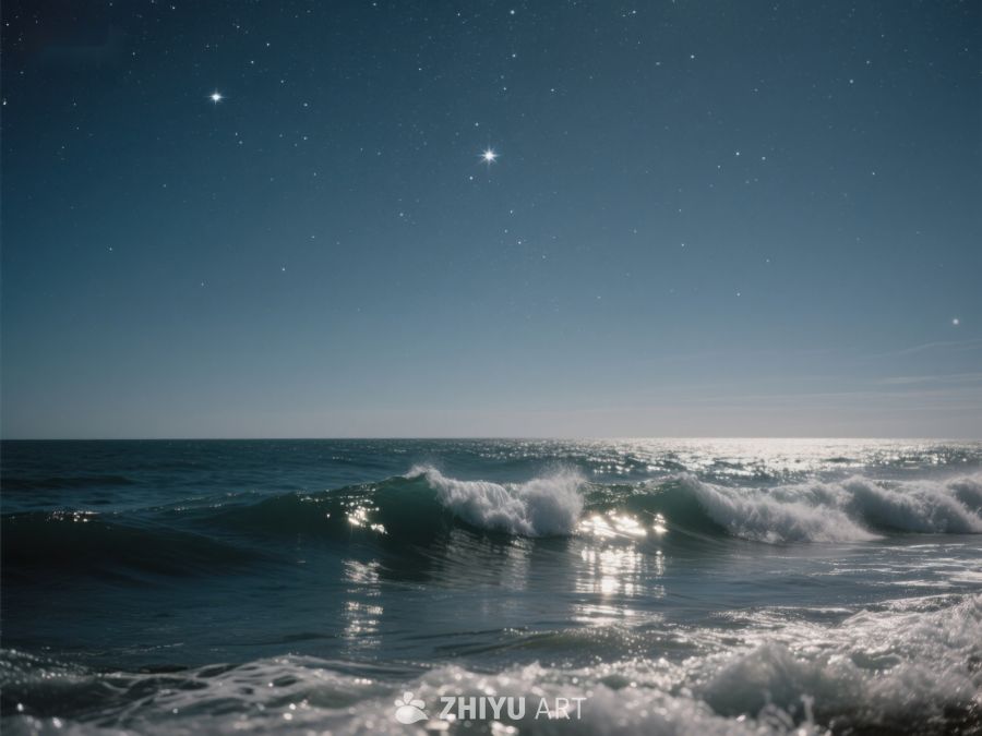 夜空下的海浪轻拍海岸 326