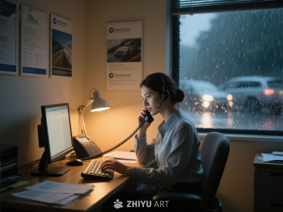 客服人员在雨夜办公室工作 219