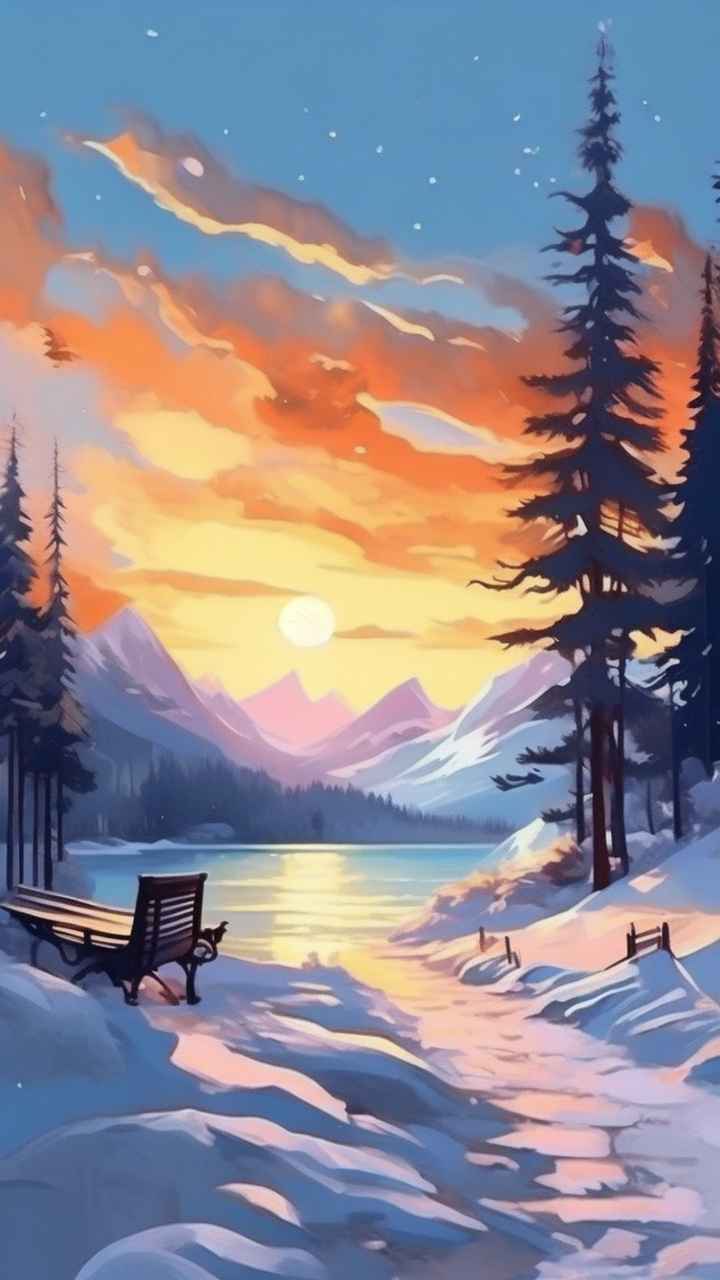 冬季背景图插画雪山雪景 80