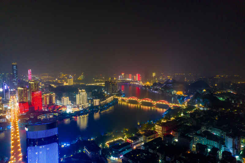 柳州夜景灯光柳江航拍摄影图