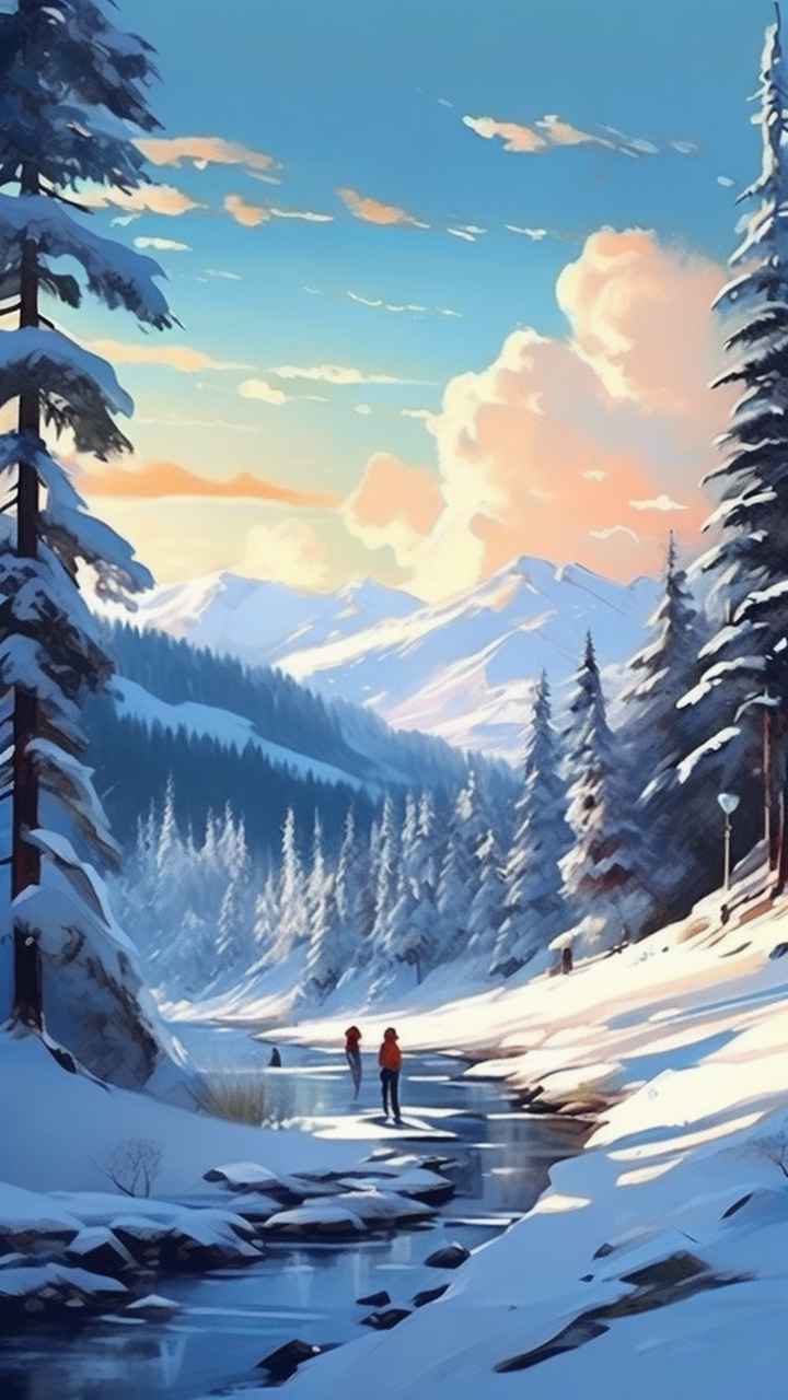 冬季背景图插画雪山雪景 77