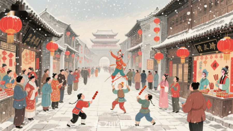 雪中古街欢庆场景 1101