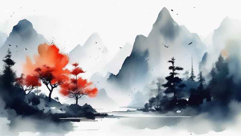 国潮山水画插画背景 64