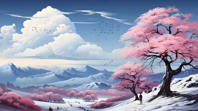 冬季唯美雪景创业插画 58