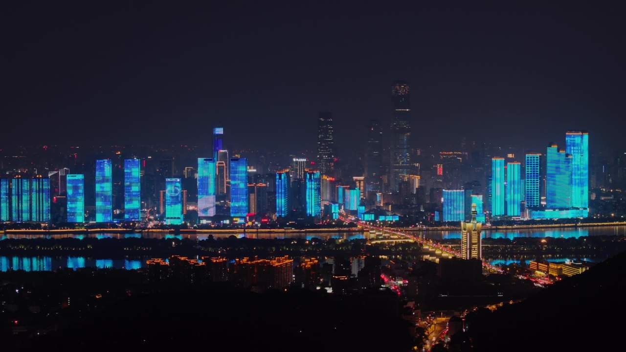 湖南长沙城市夜景湘江风光带航拍 2