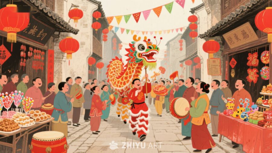 热闹街市舞龙庆祝传统节日 813
