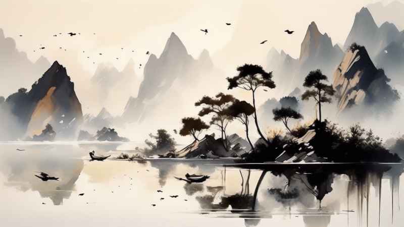 古风山水画唯美背景图 31