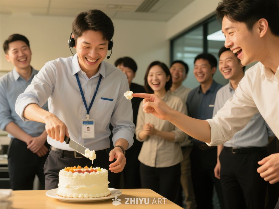 办公室庆祝活动，员工切蛋糕 79
