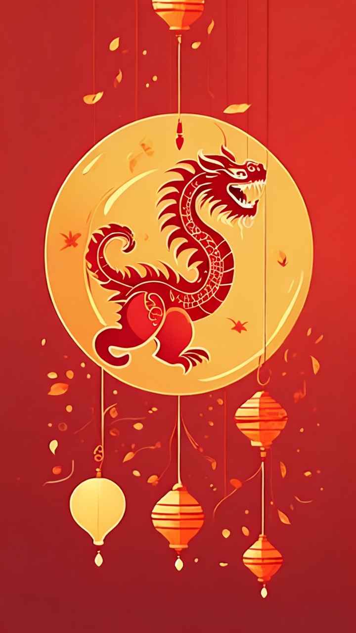 过年春节游龙灯简约插画 75