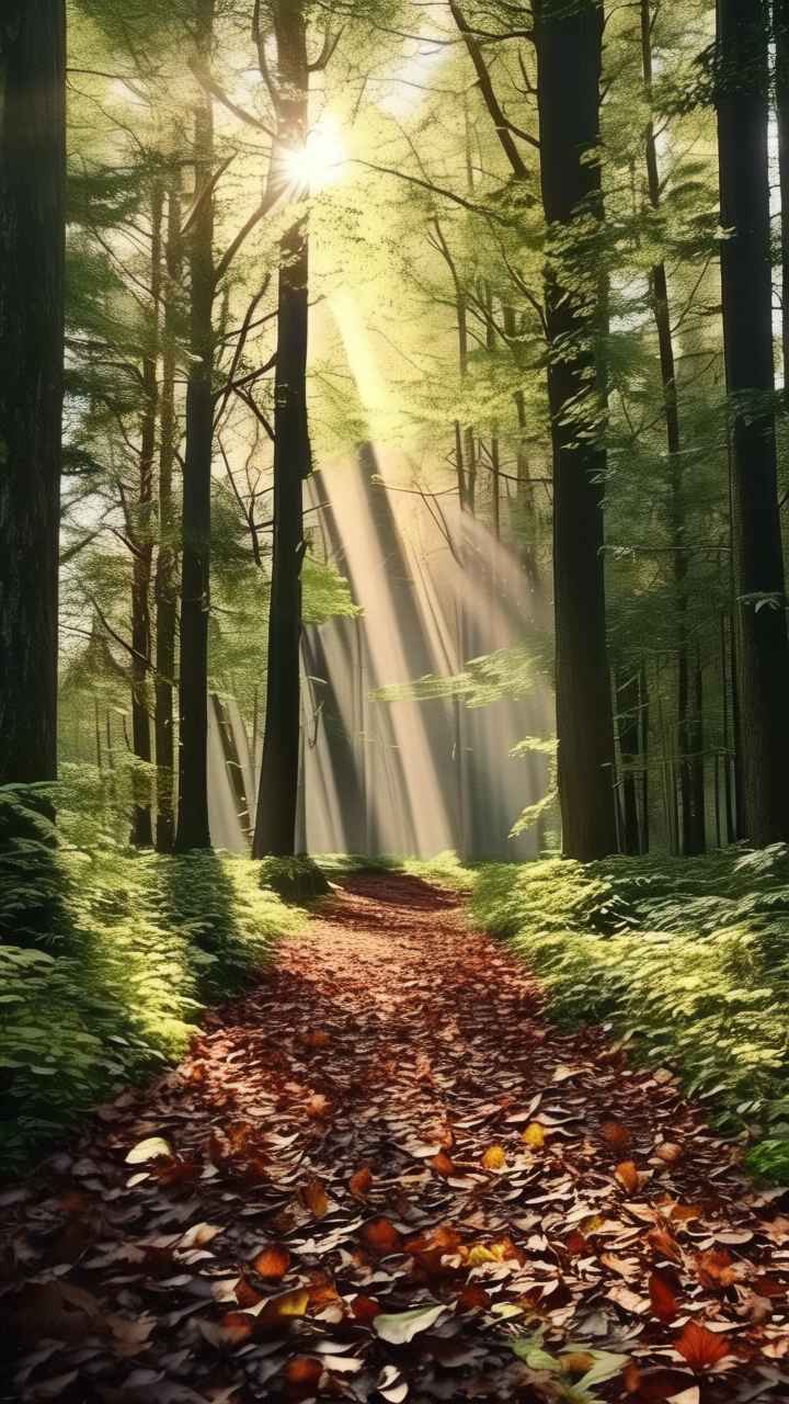 一片森林里，阳光透过树叶洒在地面上 2