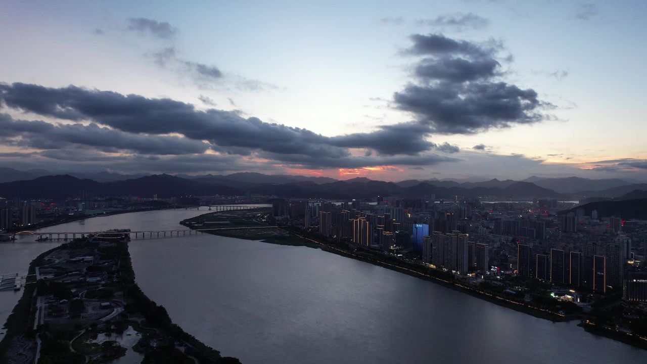 浙江温州日落晚霞夕阳航拍