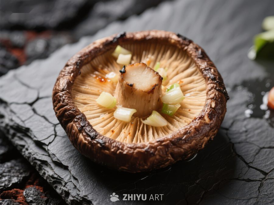 烤香菇配葱花美食特写 602