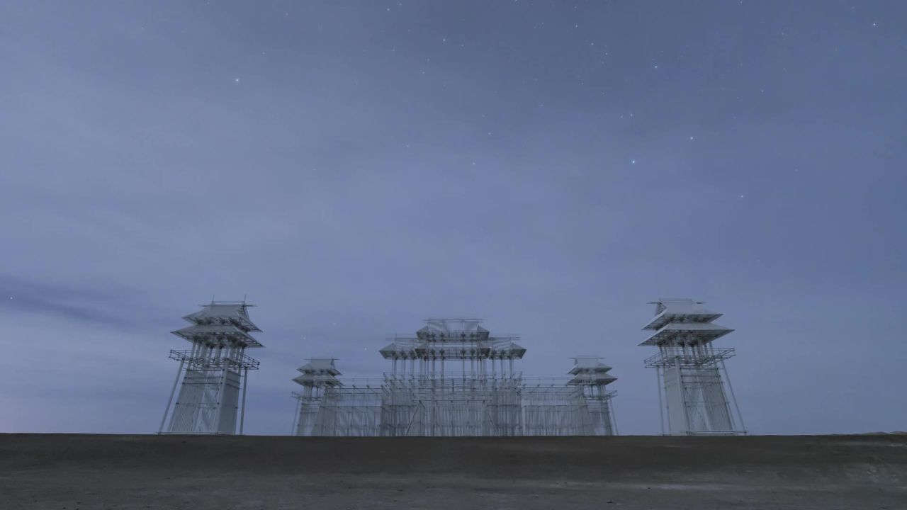 大西北甘肃瓜洲县无界雕塑星空延时摄影