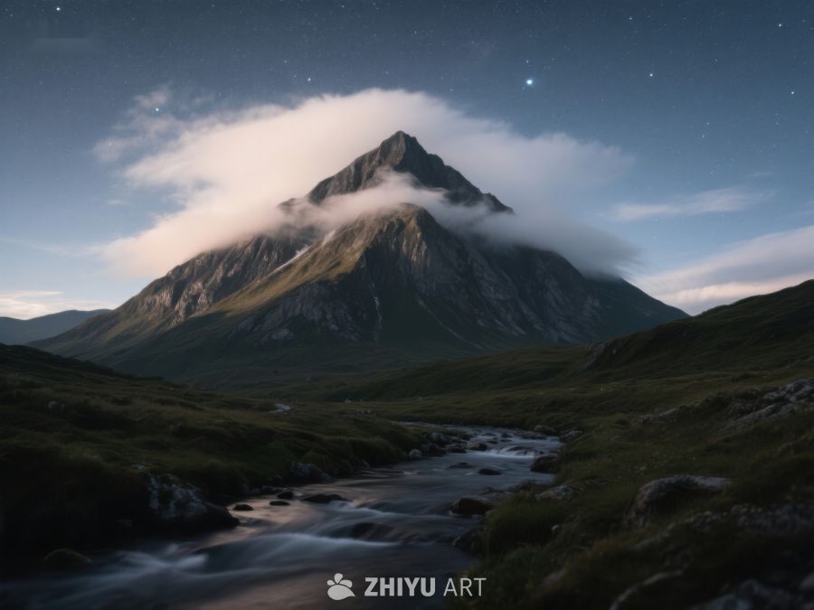 夜幕下的山峰与溪流 509