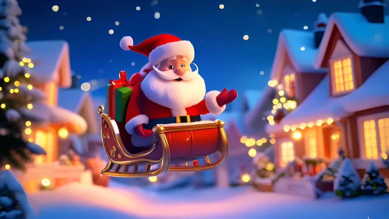 一位身穿红色圣诞老人服装的人坐在红色雪橇上，雪橇上