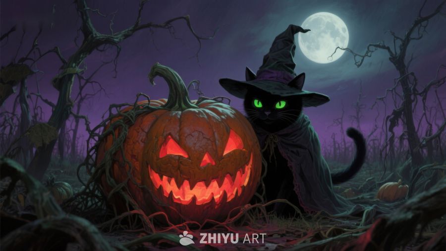 万圣夜南瓜与黑猫
