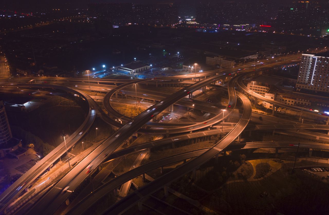 无锡凤翔立交夜景航拍延时