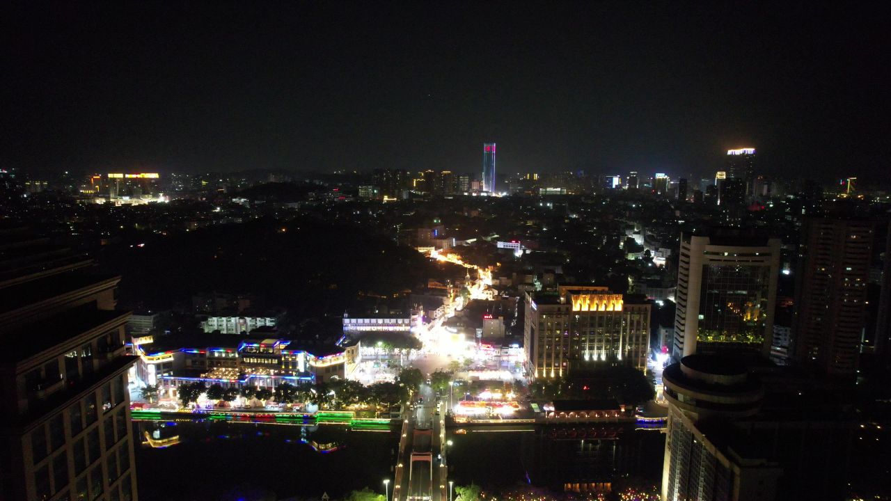 广东中山城市夜景灯光航拍