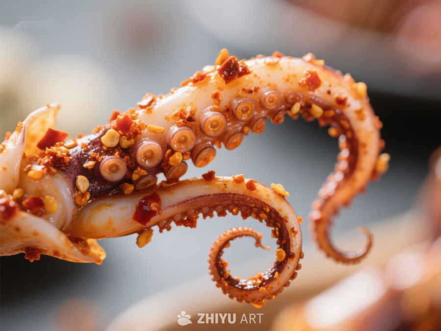 香辣鱿鱼须特写