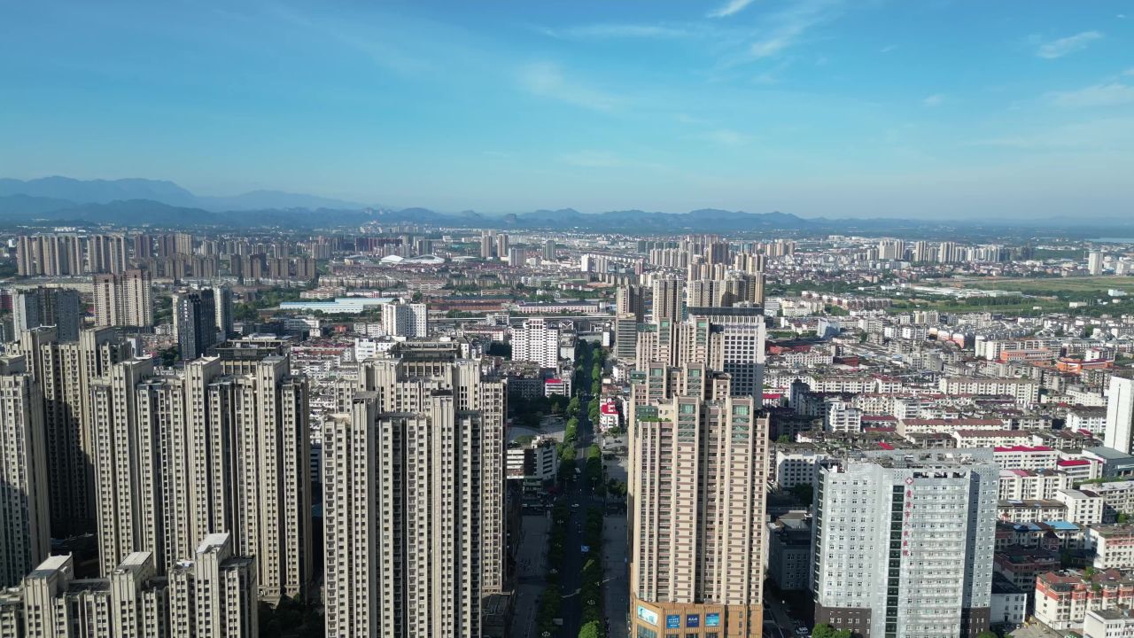 航拍鹰潭大景鹰潭城市天际线