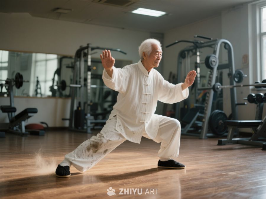 老人在健身房练习太极 515