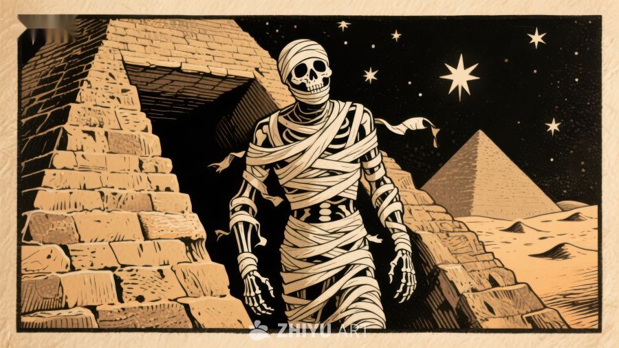 木乃伊在金字塔下的神秘夜晚