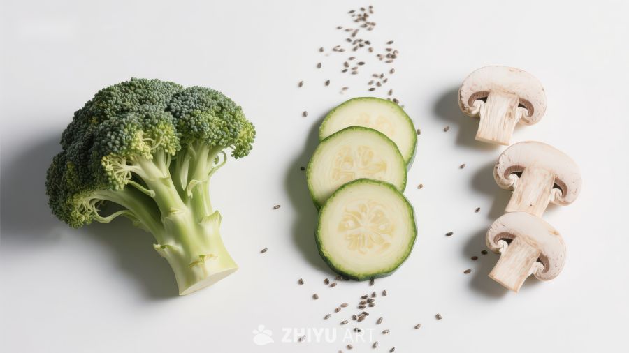 西兰花黄瓜菌菇与香料