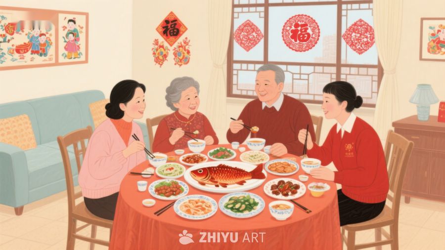 家庭围坐餐桌共庆节日 69
