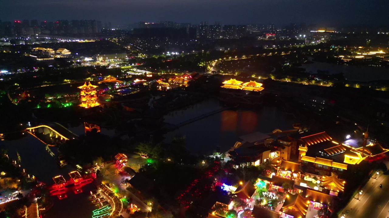 河南开封清明山和园夜景航拍