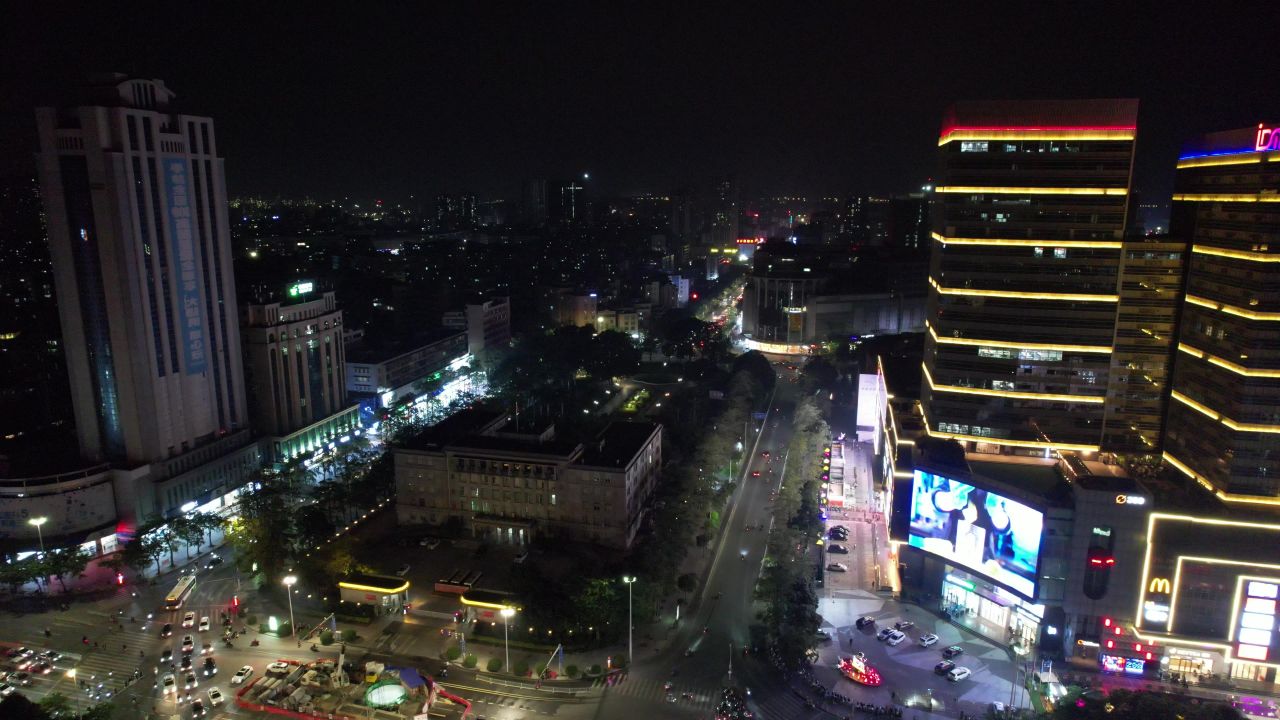 广东湛江城市夜景灯光交通航拍