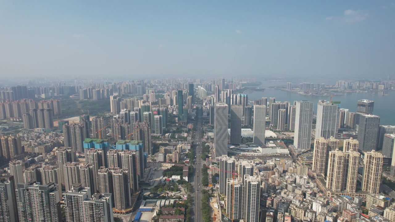 广东湛江广州湾高楼建筑航拍
