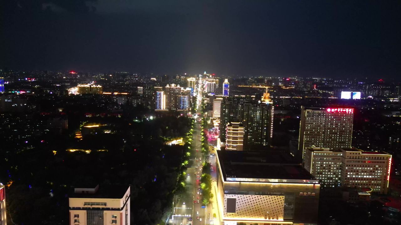  航拍淄博城市夜景
