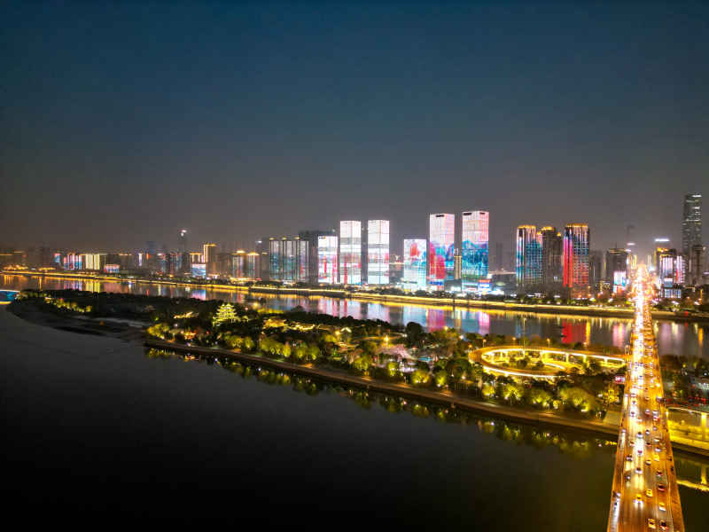 湖南长沙城市建筑高楼交通航拍摄影图