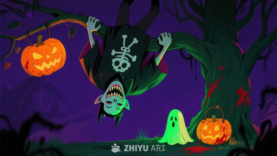 万圣夜幽灵与南瓜灯的奇幻场景