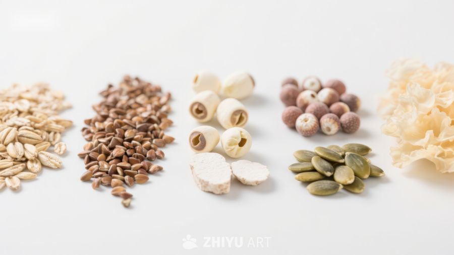 多种健康食材整齐排列