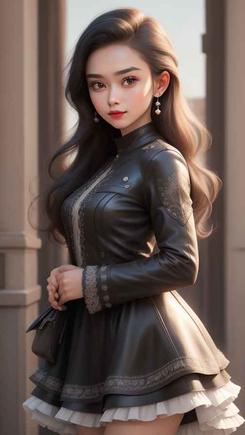 黑色皮衣美女