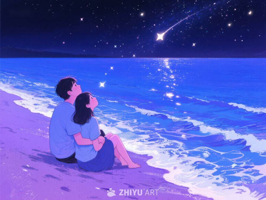 海边夜空下的情侣 274
