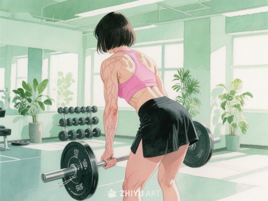 健身房内女性进行杠铃深蹲训练 125