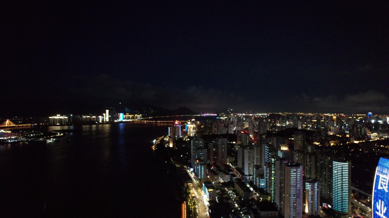 浙江温州城市夜景灯光航拍 